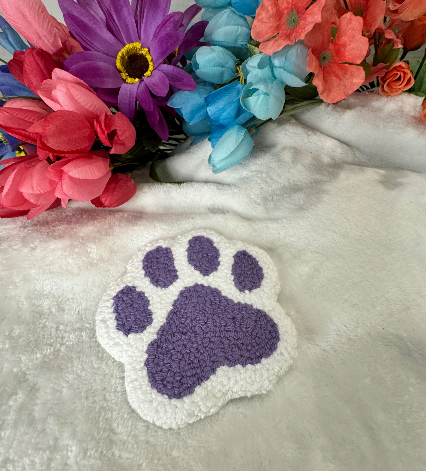 Purple Paw Mug Rug Coasters