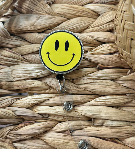 Yellow Smiley Badge Reel w/Black Base