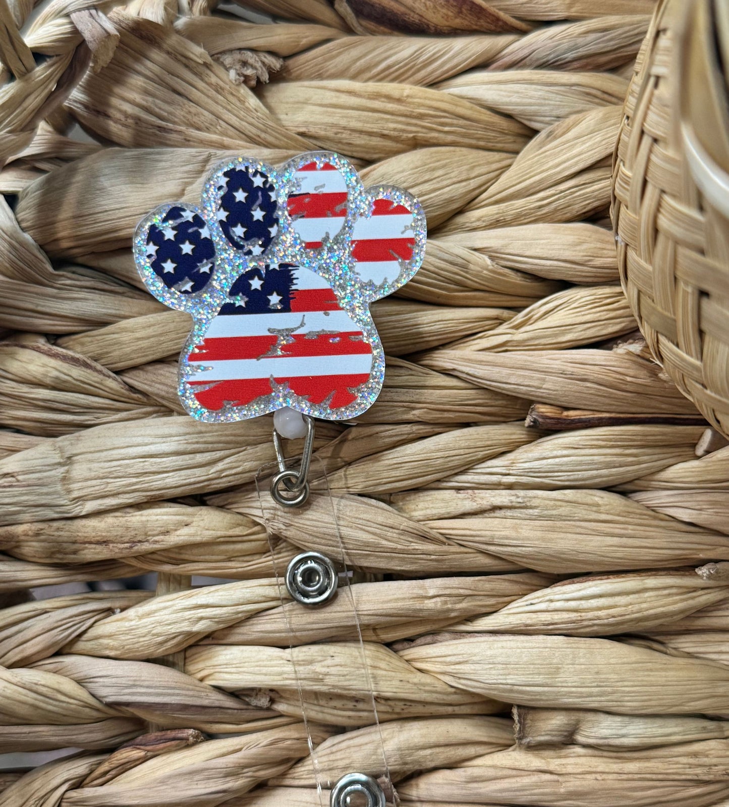 Paw Fourth of July Badge Reel on White Base