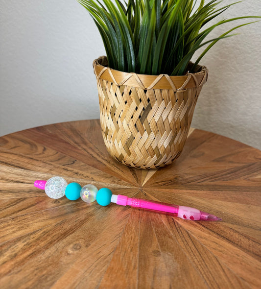 White/Teal Sparkle Beaded Mechanical Pencil