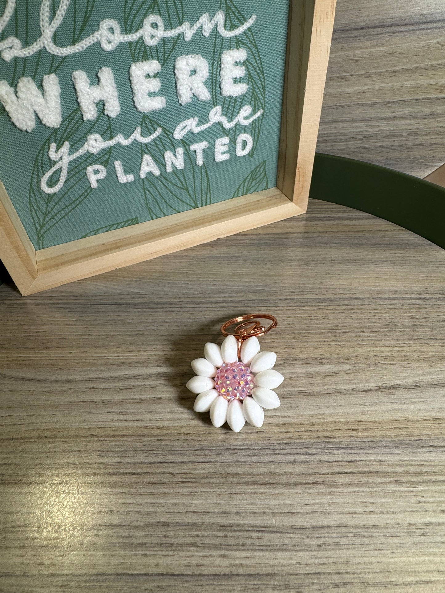 Pink Sparkle Daisy Mini Keychain