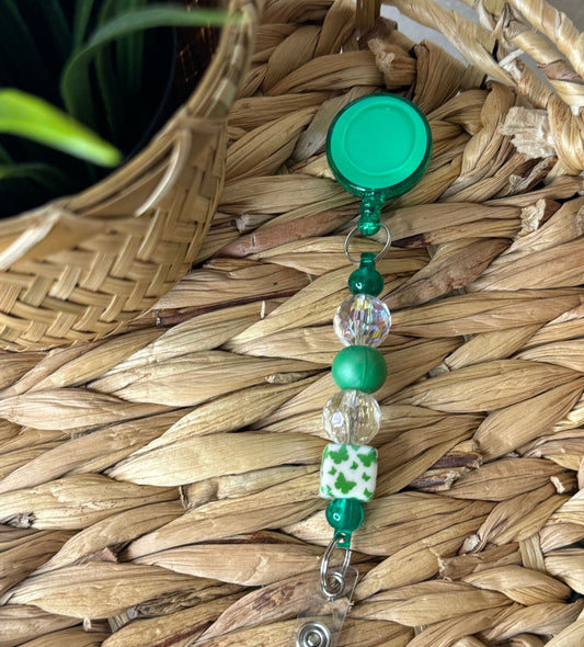 Green Butterfly Badge Reel w/Beads