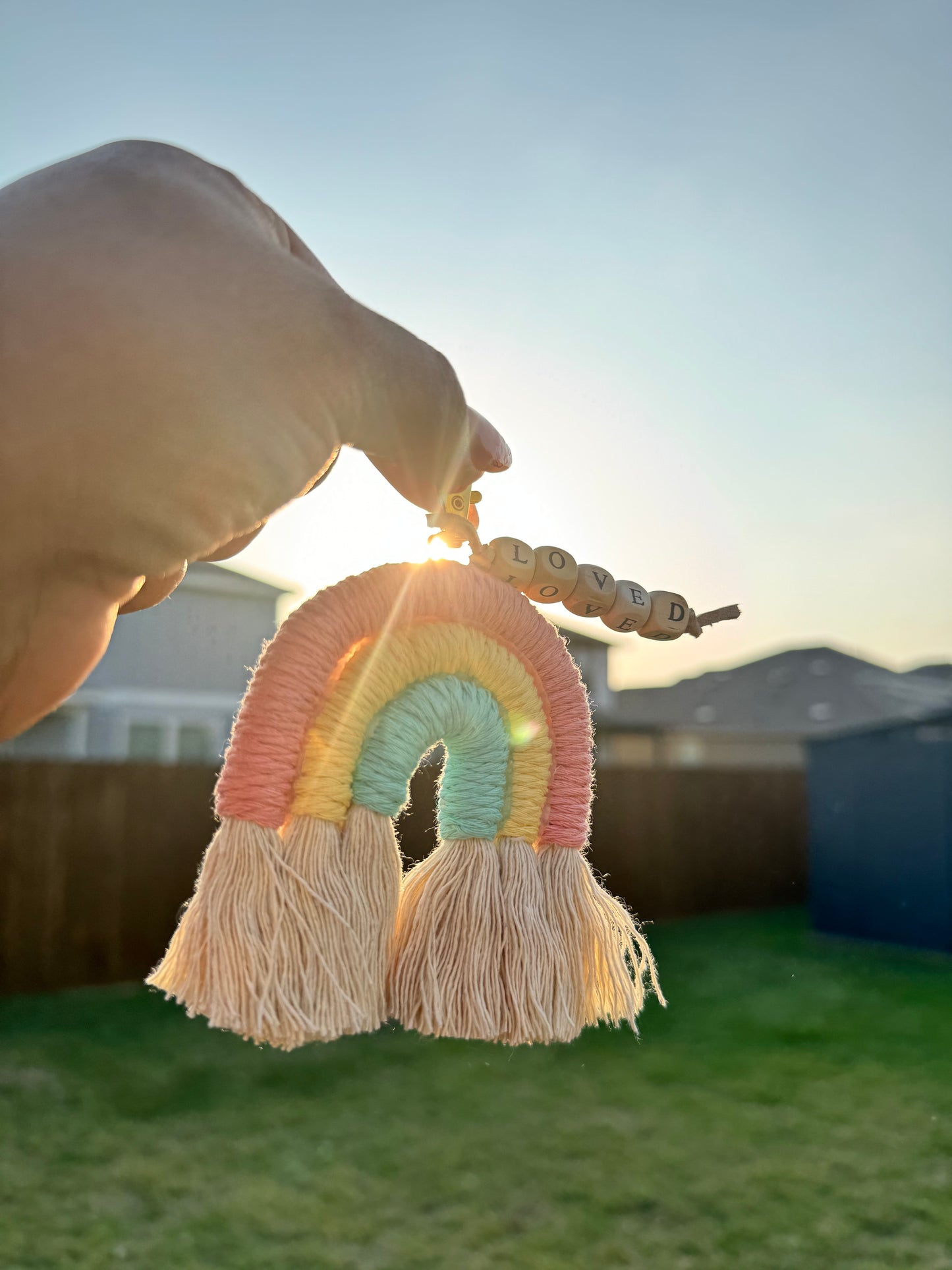 "Loved" Macrame Rainbow Keychain