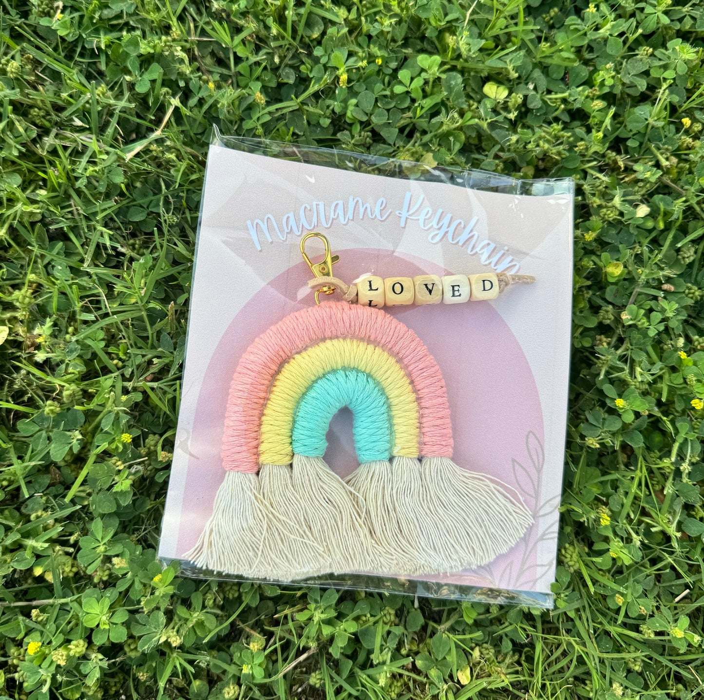 "Loved" Macrame Rainbow Keychain