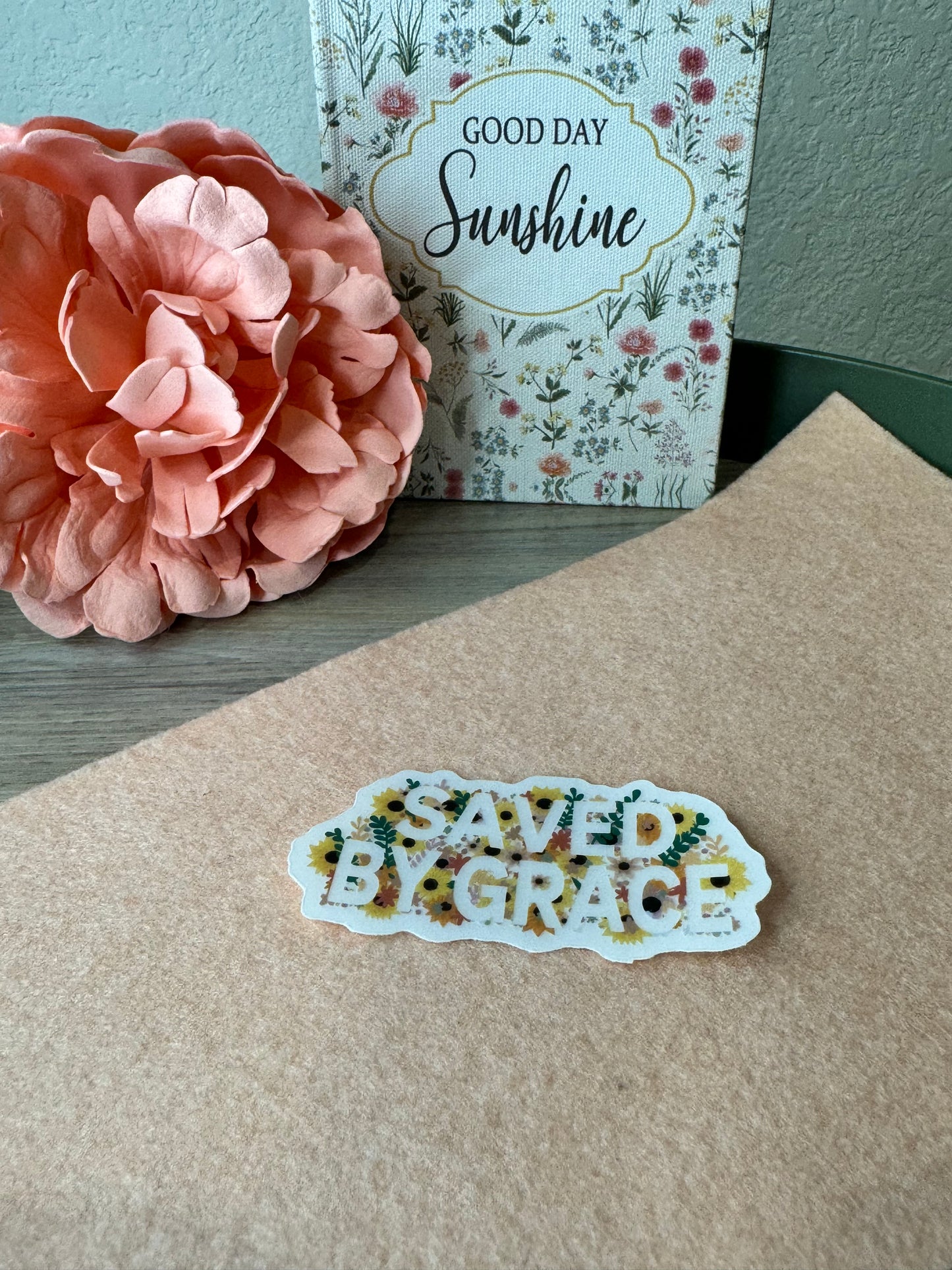 Saved by Grace Clear Sticker: 3" x 2.2"